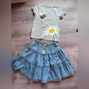 Mini Boden sunflower shirt & denim skirt